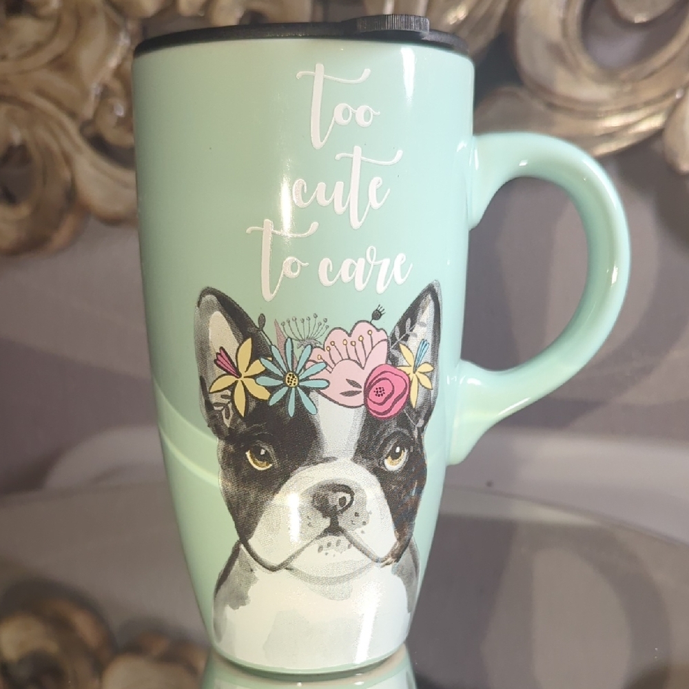 Sheffield Home "To Cute To Care" Boston Terrier Ceramic Travel Mug